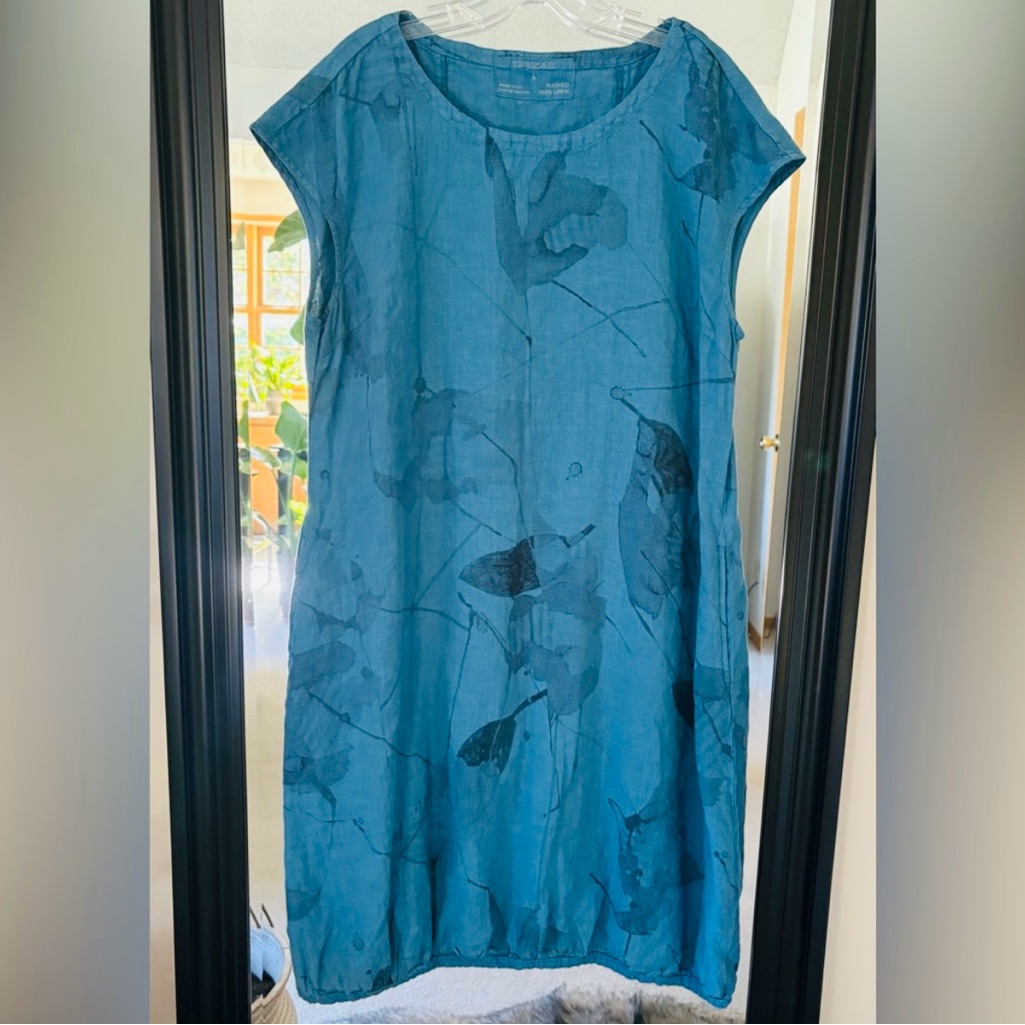 Grizas Linen Blue Hand Dyed Short Sleeve Dress